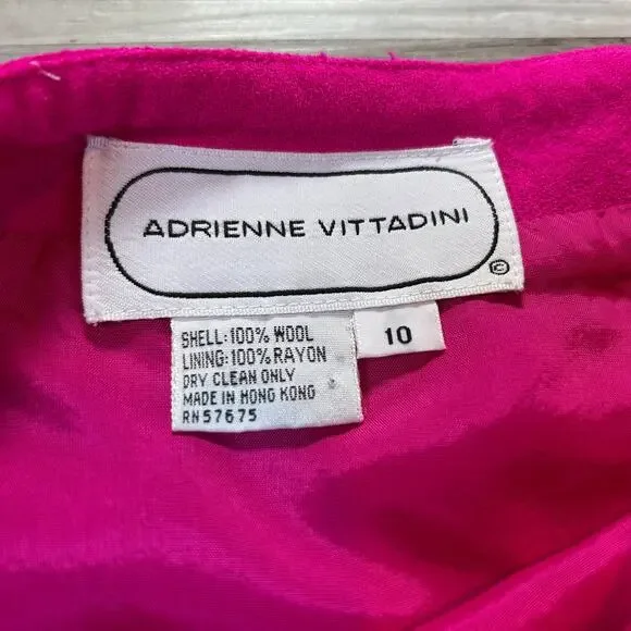 Vintage 80s Adrienne Vittadini Pleated Wool Skirt Medium Fuchsia Pink Hong Kong - Picture 6 of 8